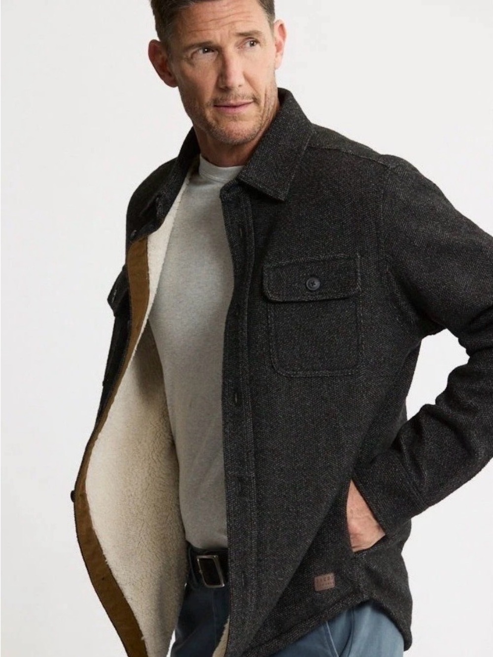 Men's Jacks New York Wool Blend Sherpa-Lined Shirt Jacket in Charcoal